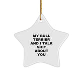 Funny Bull Terrier Dog Gifts from Men to Friends, Unique Star Ornament with My Bull Terrier And I Talk Shit About You Quote for Christmas - Image 1